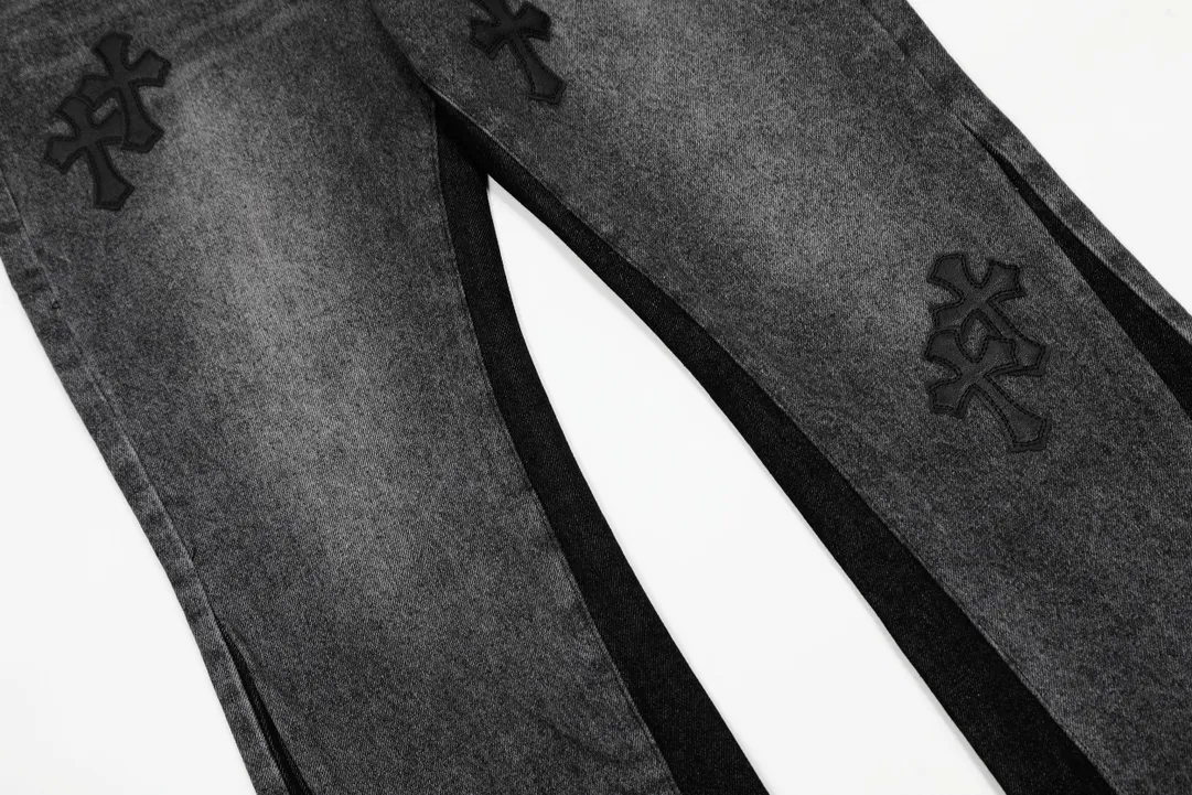 #8102 P260💰 Independent GALLERY DEPT. Vintage splicing black and gray snowflake pattern cross loose washed flared jeans - truly restore the ultimate texture of Vintage - original hardware accessories washed and other elevators, QR code analysis are all purchased from the original factory, high degree of restoration, welcome to compare with a certain product~ - three-dimensional version loose and comfortable, not picky about the figure, tall and slim, factory Seiko, original factory quality control, same style for men and women, can be matched with couples, versatile recommendation Essential jeans for all seasons - sizes: 28 30 32 34 36